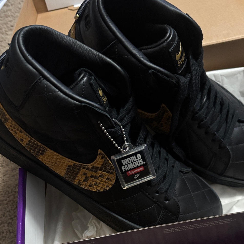Nike Quilted Black Sneakers with Gold Swoosh